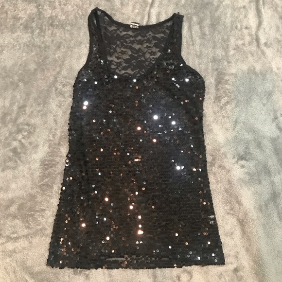 Poof! Tops - Poof! Black Sequins Sleeveless Top